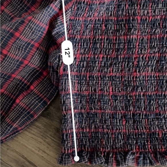 Zara smocked plaid puff sleeve cropped blouse - Picture 4 of 4